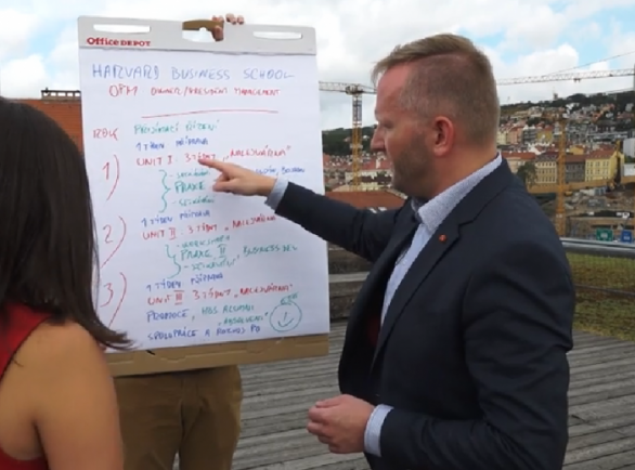 Pan Stuchlík vysvětluje harmonogram svého studia na Harvardu.
