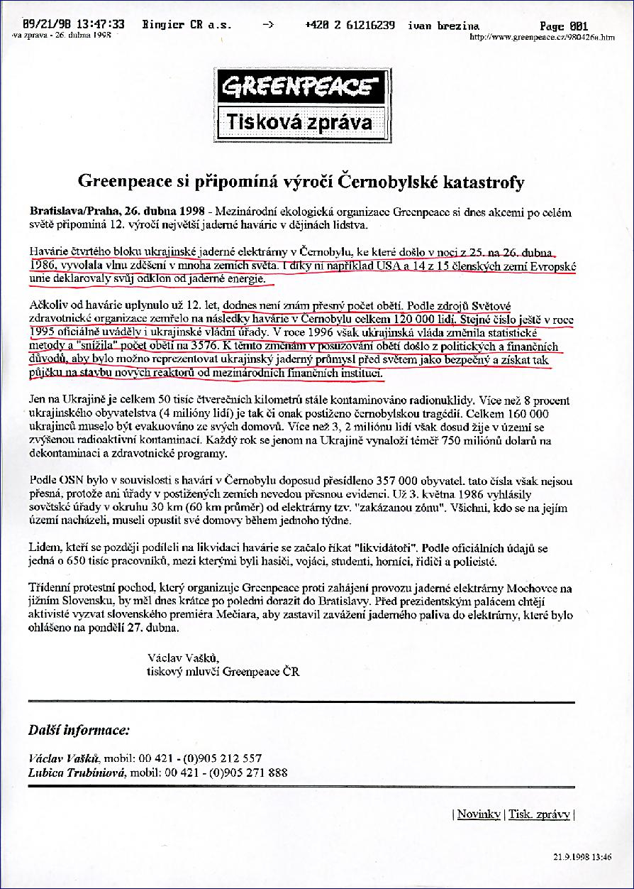 Lživá tisková zpráva Greenpeace