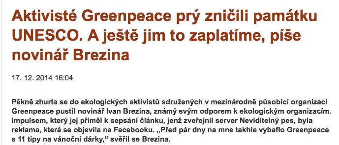 Snímek "překrádacího" titulku mého zkopírovamého článku