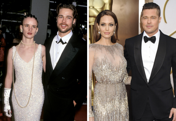  15. Brad Pitt v roce 1992 (s Juliette Lewis) a 2014 (s Angelinou Jolie)